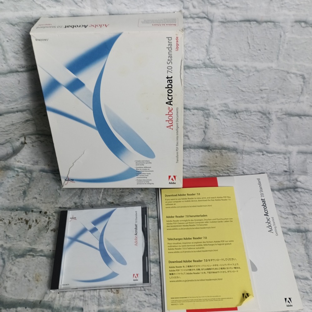 Adobe Acrobat 7.0 Standard Upgrade Windows PC Software Box CD Manuals Serial